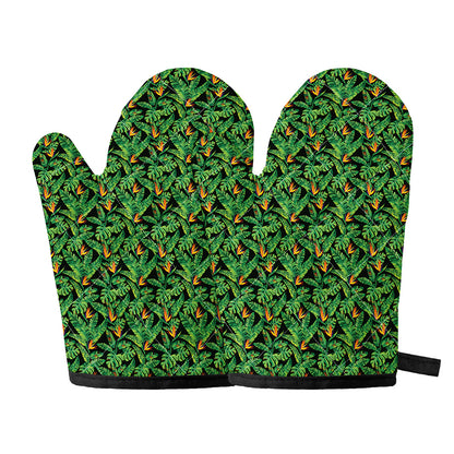 Bird Of Paradise And Palm Leaves Print Oven Mitts