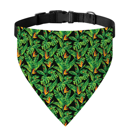 Bird Of Paradise And Palm Leaves Print Over The Collar Dog Bandana