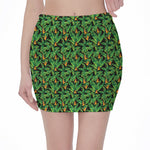 Bird Of Paradise And Palm Leaves Print Pencil Mini Skirt