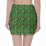 Bird Of Paradise And Palm Leaves Print Pencil Mini Skirt