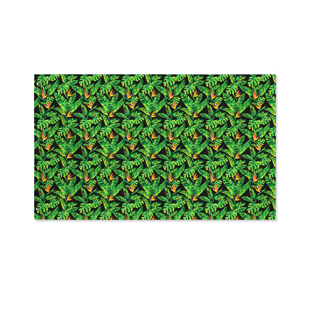 Bird Of Paradise And Palm Leaves Print Polyester Flag