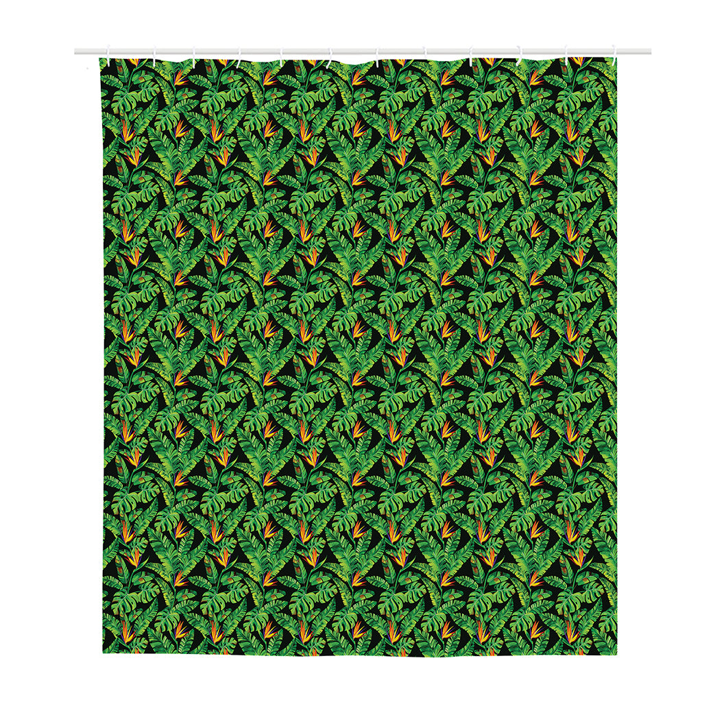 Bird Of Paradise And Palm Leaves Print Polyester Shower Curtain