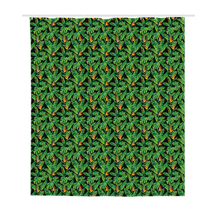 Bird Of Paradise And Palm Leaves Print Polyester Shower Curtain