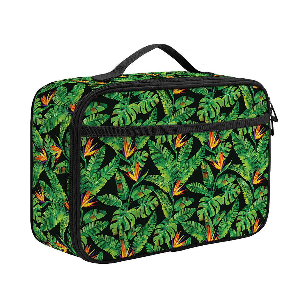 Bird Of Paradise And Palm Leaves Print Portable Lunch Bag
