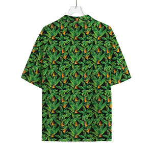 Bird Of Paradise And Palm Leaves Print Rayon Hawaiian Shirt