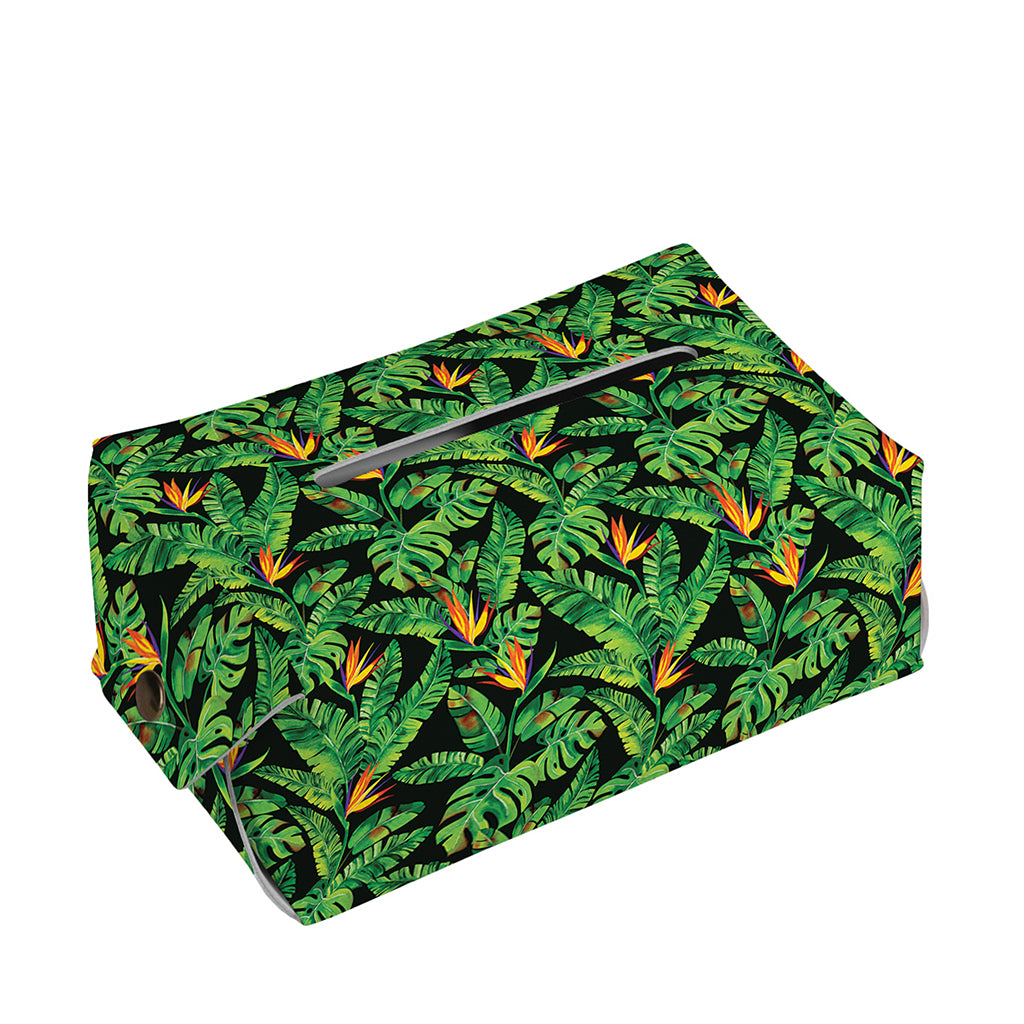 Bird Of Paradise And Palm Leaves Print Rectangle Tissue Box Cover
