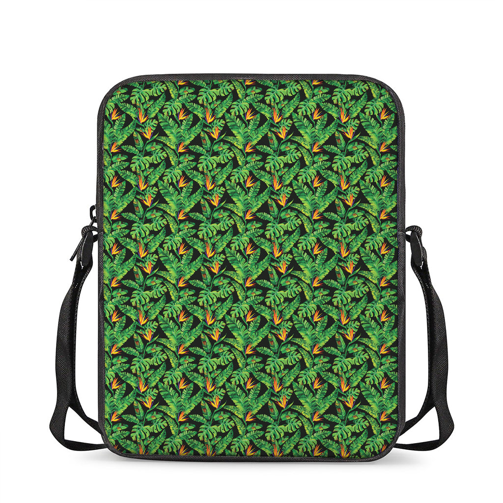 Bird Of Paradise And Palm Leaves Print Rectangular Crossbody Bag