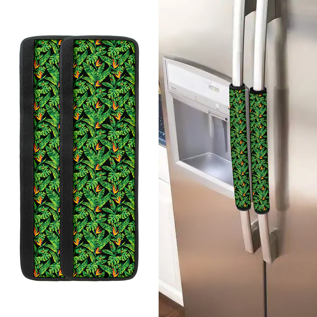 Bird Of Paradise And Palm Leaves Print Refrigerator Handle Covers