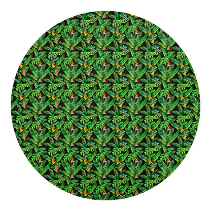 Bird Of Paradise And Palm Leaves Print Round Blanket