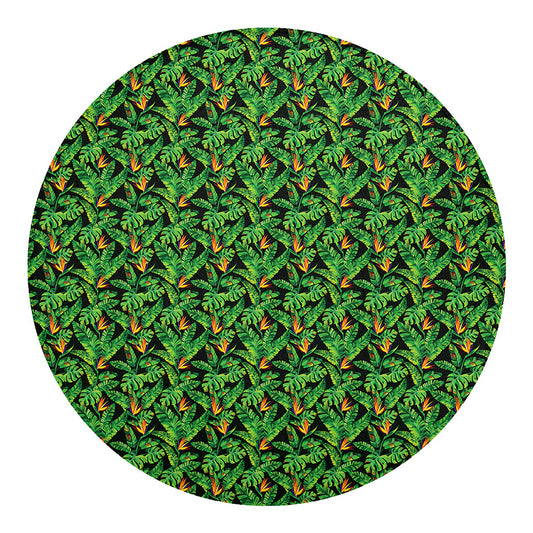 Bird Of Paradise And Palm Leaves Print Round Blanket