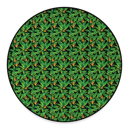 Bird Of Paradise And Palm Leaves Print Round Floor Mat