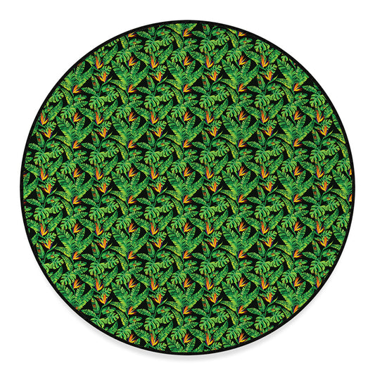 Bird Of Paradise And Palm Leaves Print Round Floor Mat