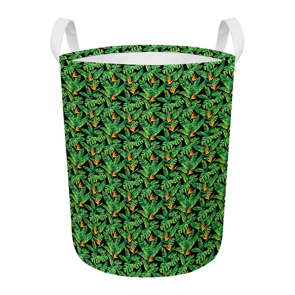 Bird Of Paradise And Palm Leaves Print Round Laundry Basket