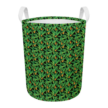 Bird Of Paradise And Palm Leaves Print Round Laundry Basket