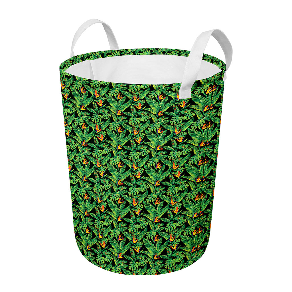Bird Of Paradise And Palm Leaves Print Round Laundry Basket