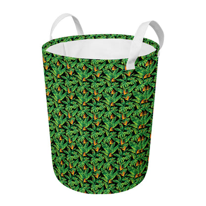 Bird Of Paradise And Palm Leaves Print Round Laundry Basket