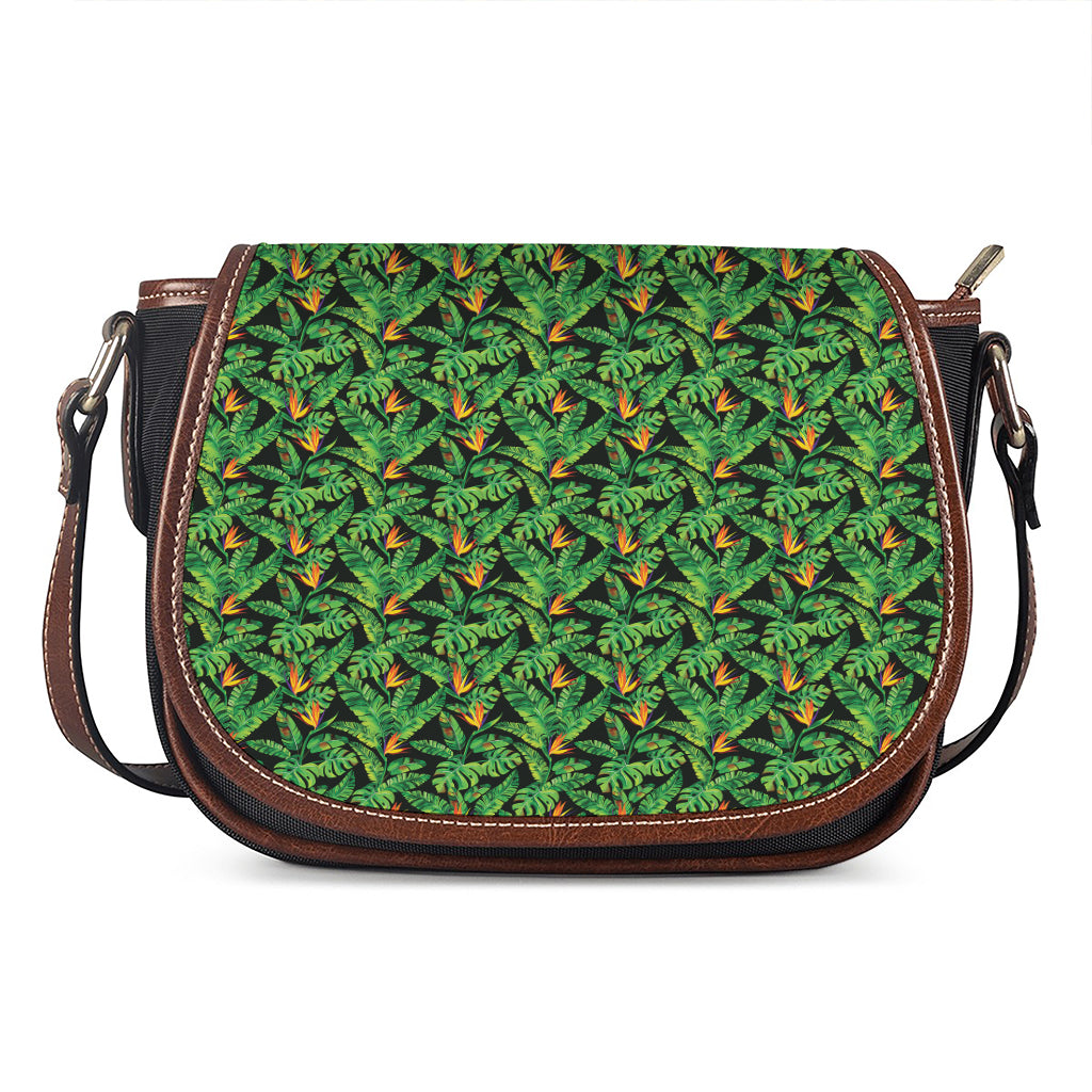 Bird Of Paradise And Palm Leaves Print Saddle Bag