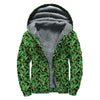 Bird Of Paradise And Palm Leaves Print Sherpa Lined Zip Up Hoodie