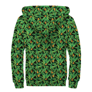 Bird Of Paradise And Palm Leaves Print Sherpa Lined Zip Up Hoodie