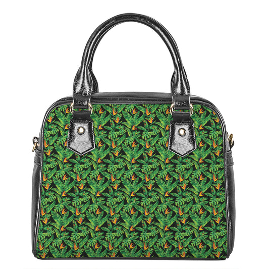 Bird Of Paradise And Palm Leaves Print Shoulder Handbag