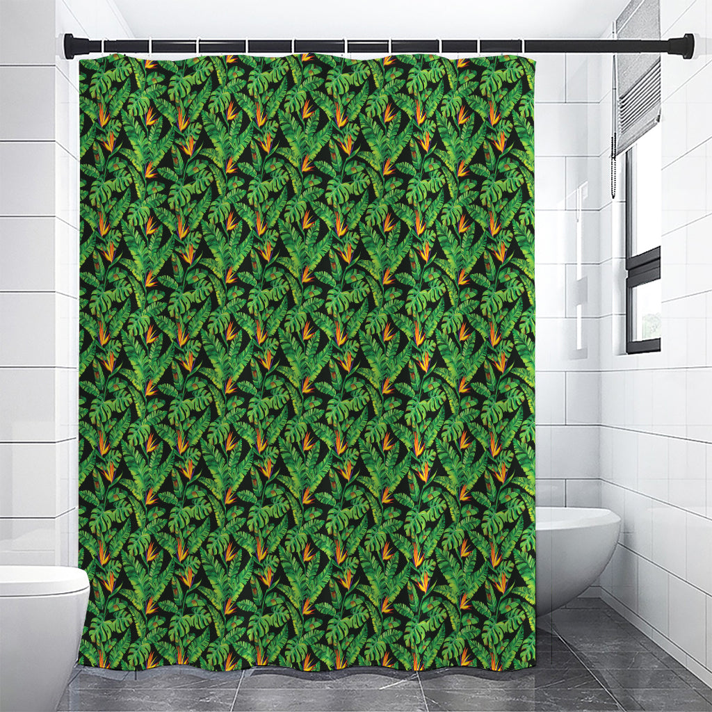Bird Of Paradise And Palm Leaves Print Shower Curtain
