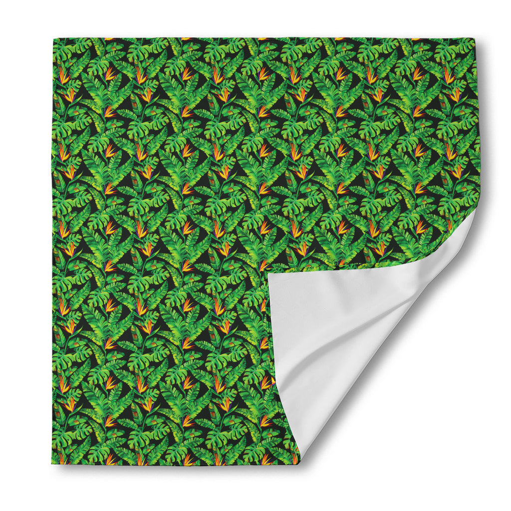 Bird Of Paradise And Palm Leaves Print Silk Bandana