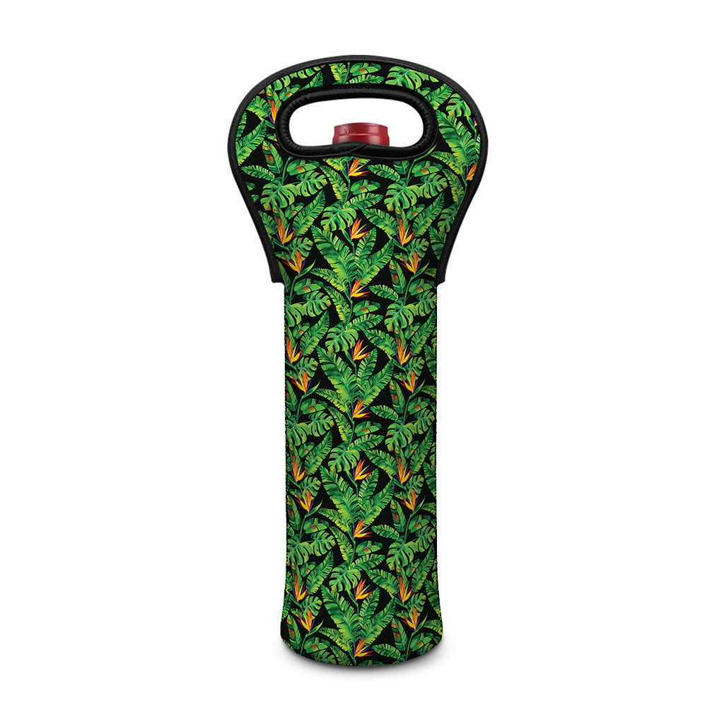Bird Of Paradise And Palm Leaves Print Single Neoprene Wine Tote