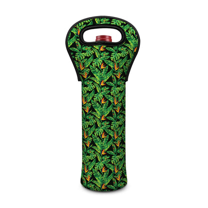 Bird Of Paradise And Palm Leaves Print Single Neoprene Wine Tote