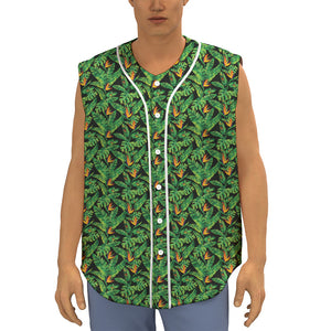 Bird Of Paradise And Palm Leaves Print Sleeveless Baseball Jersey