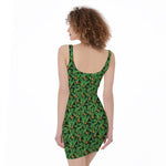 Bird Of Paradise And Palm Leaves Print Sleeveless Bodycon Dress