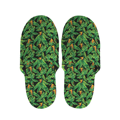 Bird Of Paradise And Palm Leaves Print Slippers