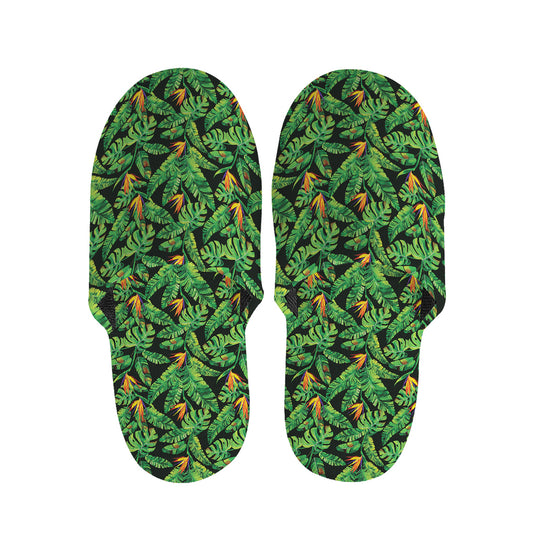 Bird Of Paradise And Palm Leaves Print Slippers
