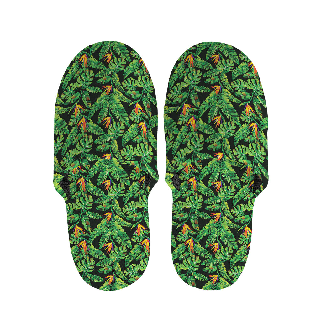 Bird Of Paradise And Palm Leaves Print Slippers