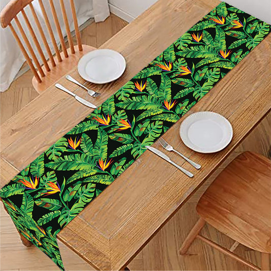 Bird Of Paradise And Palm Leaves Print Table Runner