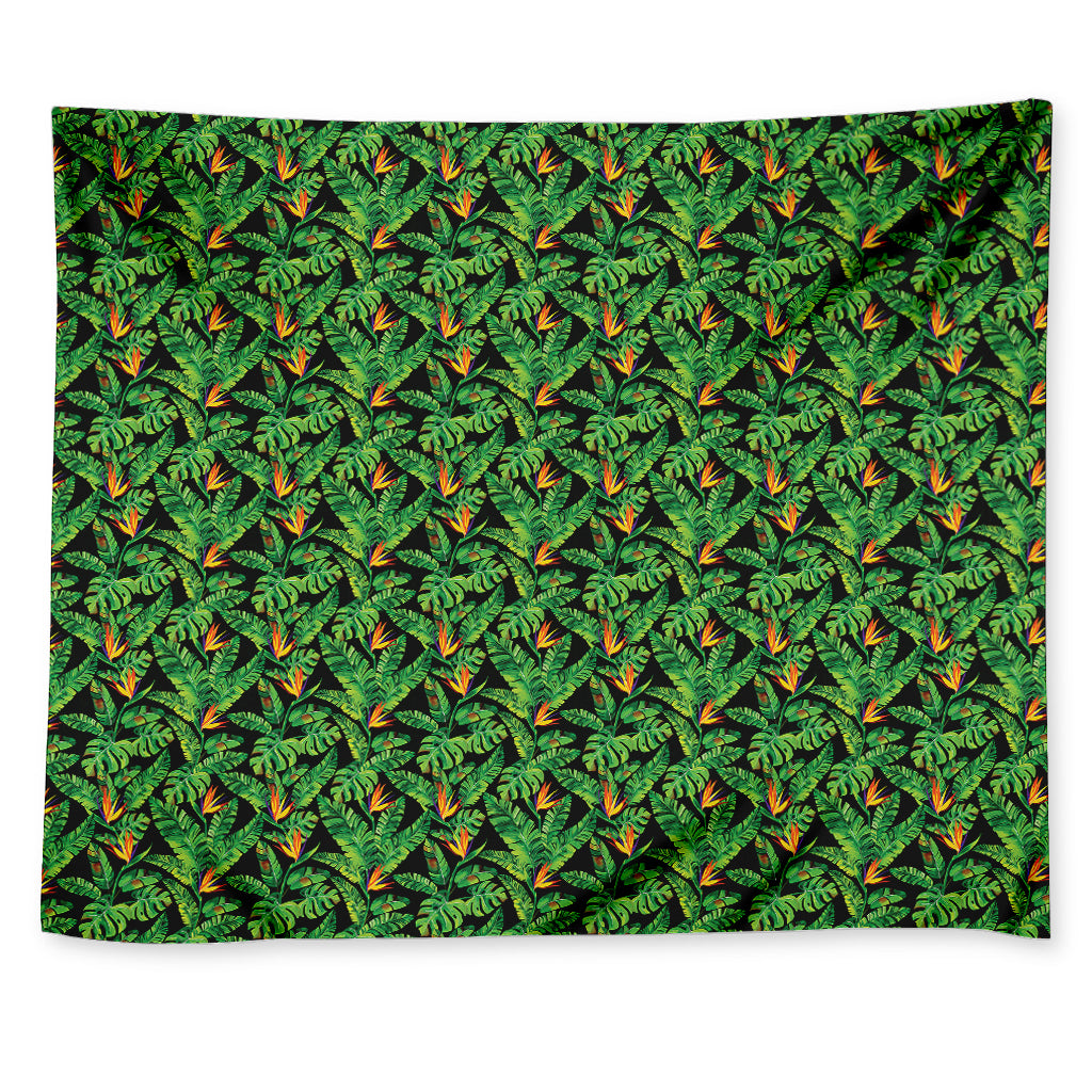 Bird Of Paradise And Palm Leaves Print Tapestry