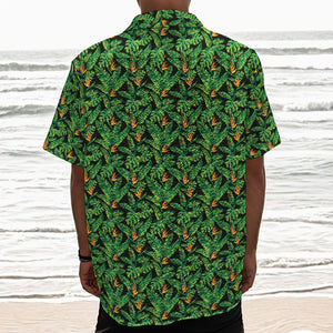 Bird Of Paradise And Palm Leaves Print Textured Short Sleeve Shirt