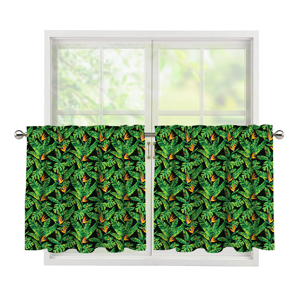 Bird Of Paradise And Palm Leaves Print Tier Curtains
