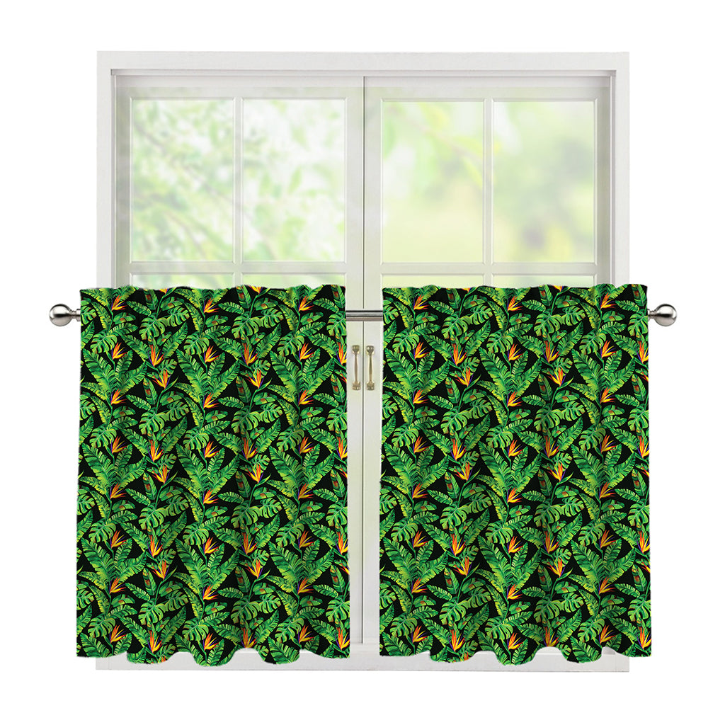 Bird Of Paradise And Palm Leaves Print Tier Curtains