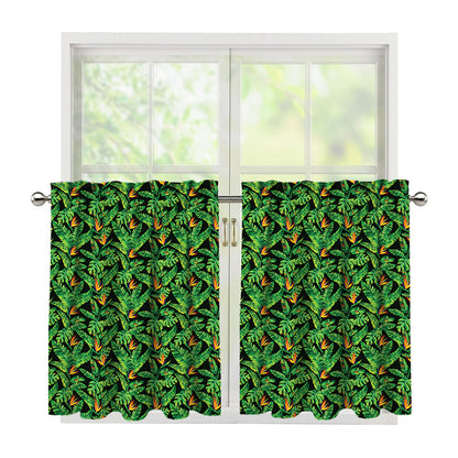 Bird Of Paradise And Palm Leaves Print Tier Curtains