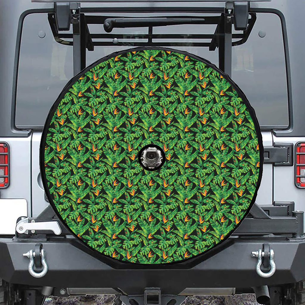 Bird Of Paradise And Palm Leaves Print Tire Cover With Camera Hole
