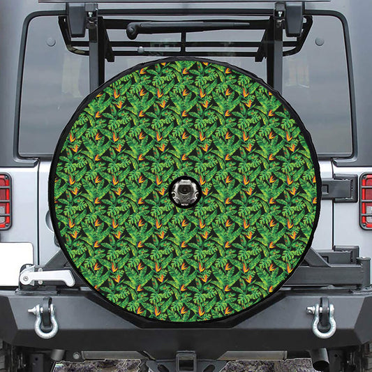 Bird Of Paradise And Palm Leaves Print Tire Cover With Camera Hole