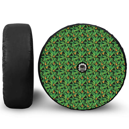 Bird Of Paradise And Palm Leaves Print Tire Cover With Camera Hole