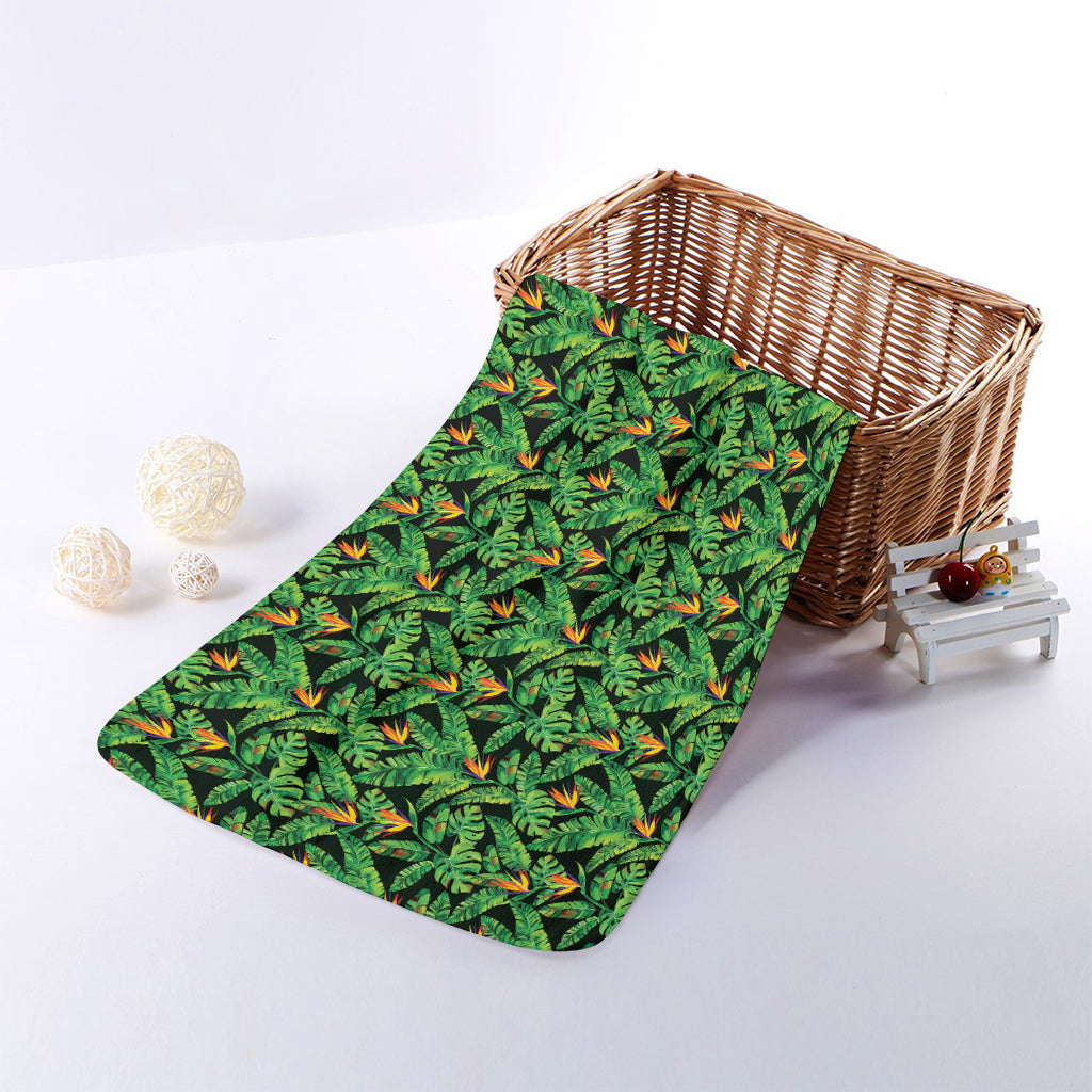 Bird Of Paradise And Palm Leaves Print Towel