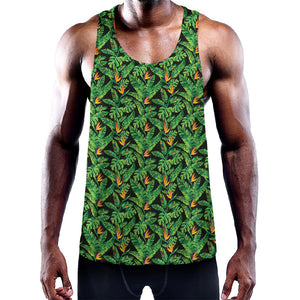 Bird Of Paradise And Palm Leaves Print Training Tank Top