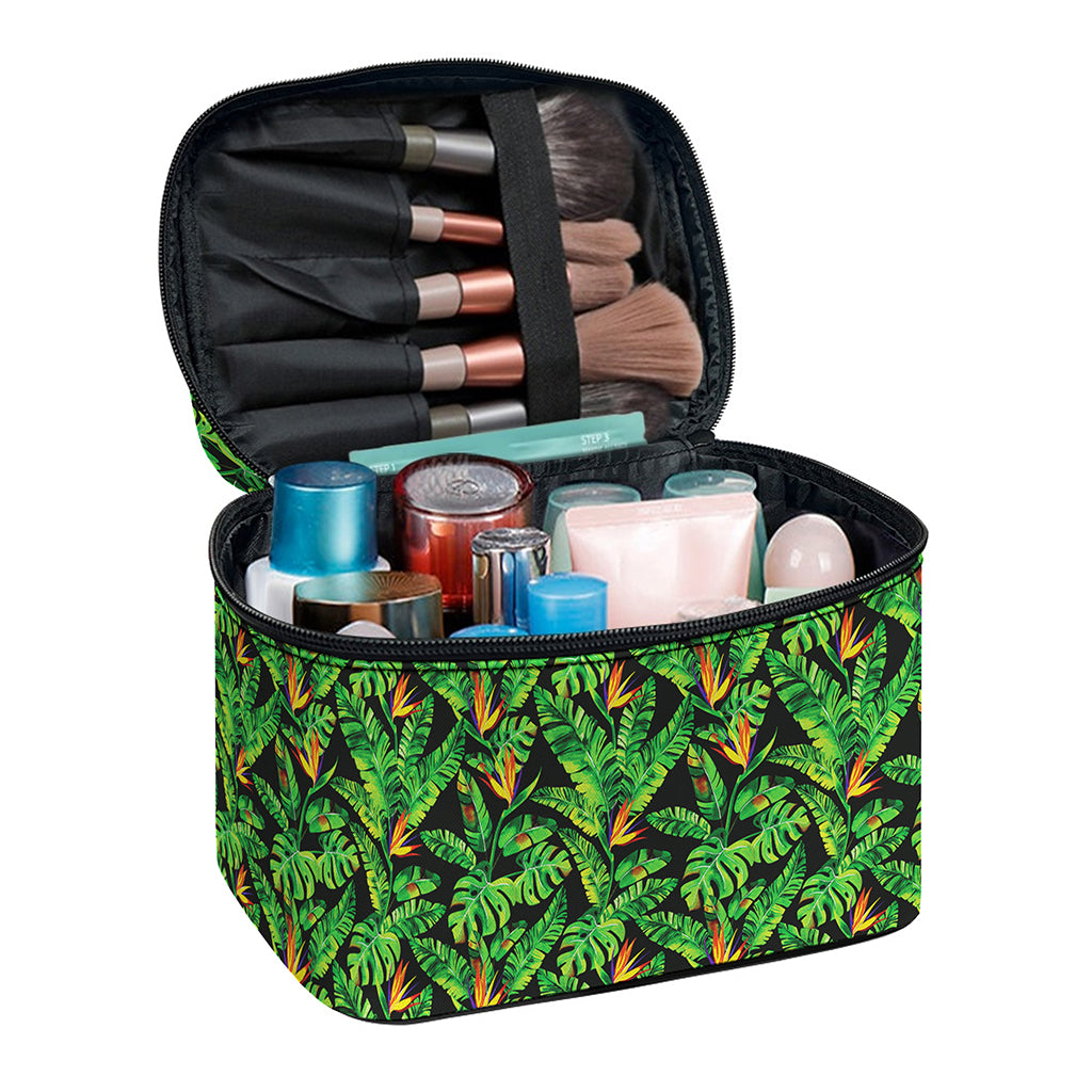 Bird Of Paradise And Palm Leaves Print Travel Makeup Bag