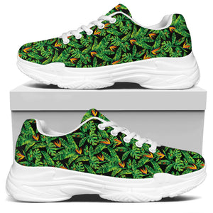 Bird Of Paradise And Palm Leaves Print White Chunky Shoes