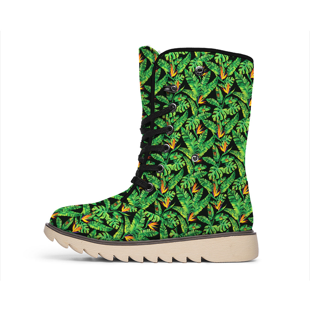 Bird Of Paradise And Palm Leaves Print Winter Boots