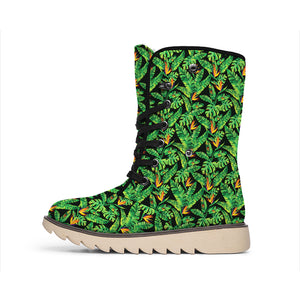 Bird Of Paradise And Palm Leaves Print Winter Boots