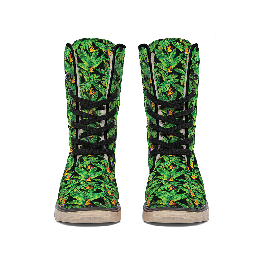 Bird Of Paradise And Palm Leaves Print Winter Boots