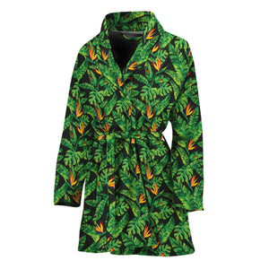 Bird Of Paradise And Palm Leaves Print Women's Bathrobe